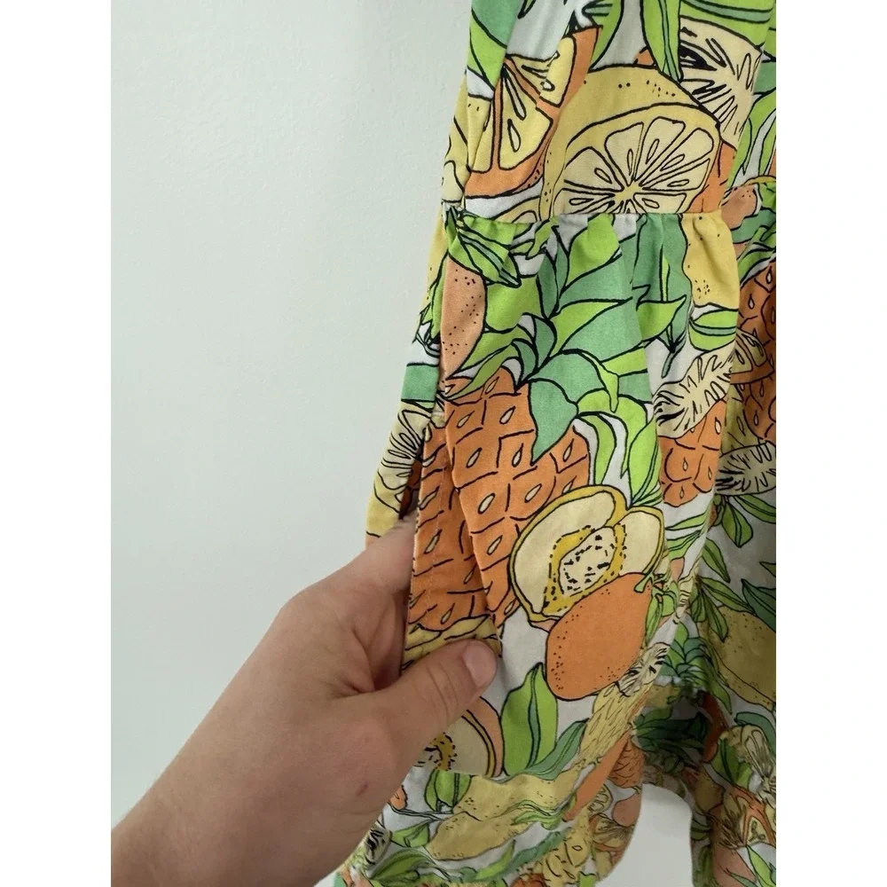 Peyton & Parker Citrus Fruit Print Dress Size S Tiered Boho Peasant 100% Cotton